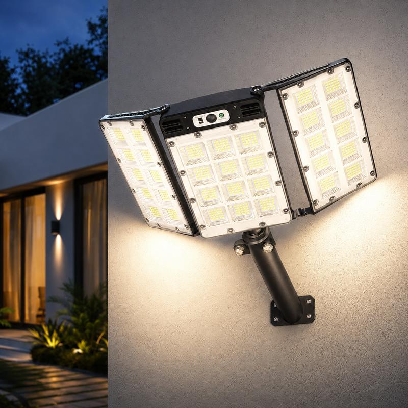 פנסי הצפה סולאריים Qawtor עם 800 נורות LED, חיישן תנועה, שלט רחוק, 3 מצבי בהירות ועיצוב עמיד למים בתקן IP65 לתאורת אבטחה חיצונית
