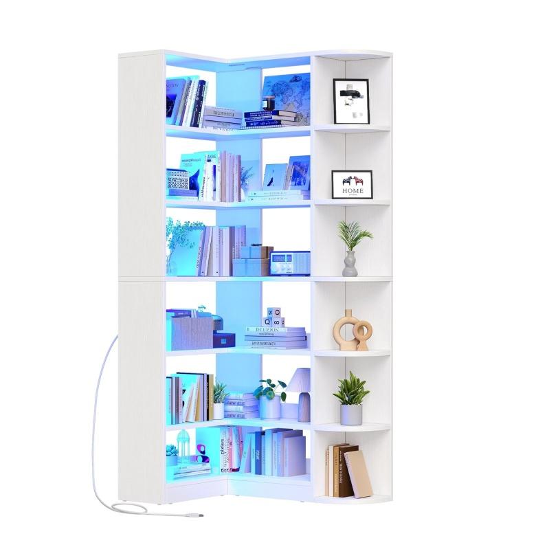 כוננית פינתית 6 קומות בדגם L | תצוגת לד חכמה ופתרון אחסון