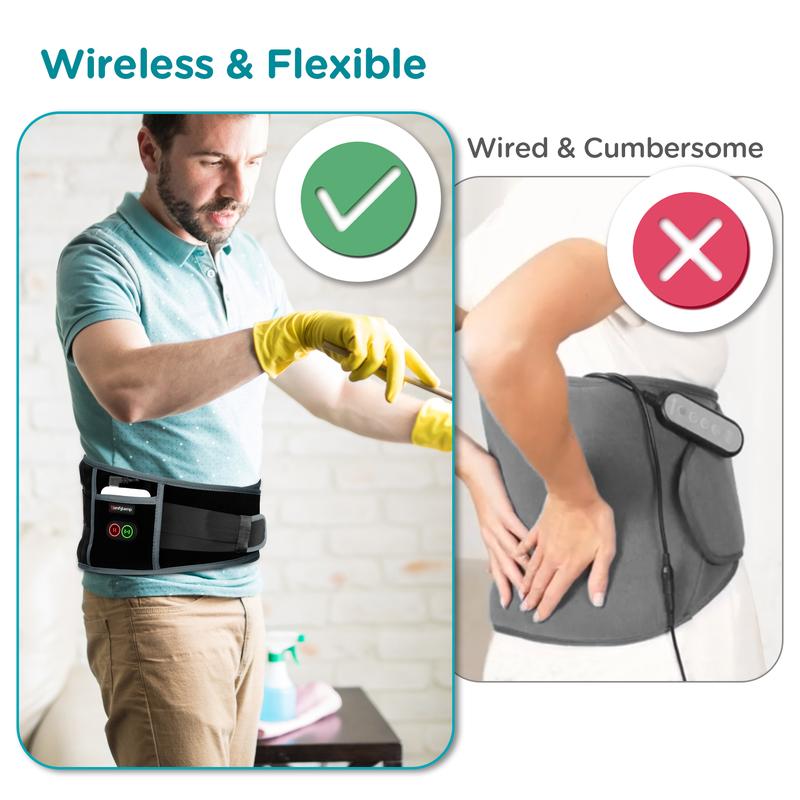 מעסה גב אלחוטי עם 3 רמות חימום ו-3 רמות רטט - כרית חימום למותניים עד 152 ס"מ להקלה עמוקה על הגב - רצועה אלסטית ניידת ומתכווננת - אחריות ל-30 יום 