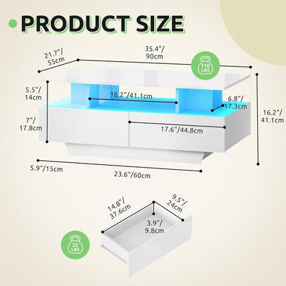 שולחן סלון מודרני מבריק | תאורת LED חכמה ו-4 מגירות אחסון
