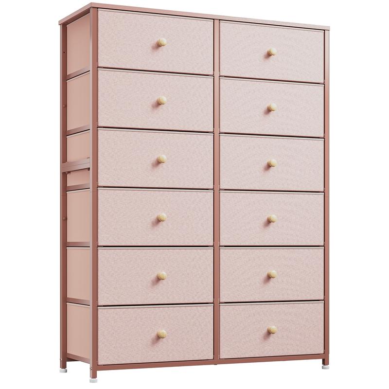 שידת Raybee Furniture ברוחב 55 אינץ' לחדר שינה, עם שקע חשמל ותאורת LED, מעמד טלוויזיה 65 אינץ' לחדר שינה עם 7-12 מגירות בד, שידות חזקות לחדר שינה 