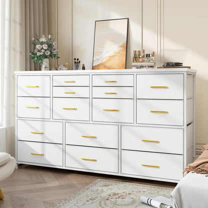 מעמד טלוויזיה Raybee Furniture עם 16 מגירות אחסון ושקע חשמל, מסגרת מתכת כבדה וקונסולת מדיה מעץ, מרכז בידור גדול לסלון, חדר שינה, ארון, ארון אחסון מודרני לעיצוב הבית לחלל קטן 