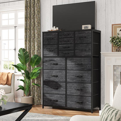 מעמד טלוויזיה Raybee Furniture עם 16 מגירות אחסון ושקע חשמל, מסגרת מתכת כבדה וקונסולת מדיה מעץ, מרכז בידור גדול לסלון, חדר שינה, ארון, ארון אחסון מודרני לעיצוב הבית לחלל קטן 