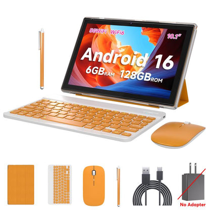 טאבלט PEICHENG 2026 עם מערכת הפעלה Android 16, מסך IPS בגודל 10.1 אינץ', זיכרון RAM בנפח 20GB, אחסון פנימי של 128GB עם אפשרות הרחבה עד 1TB, מעבד שמונה ליבות, WiFi 6, Bluetooth 5.0 ועכבר אלחוטי