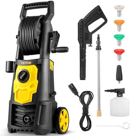 מכונת שטיפה בלחץ חשמלית VEVOR, TikTokShopBlackFriday, 2000 PSI, מקסימום 1.76 GPM עם צינור וגליל באורך 30 רגל, 5 פיות לחיבור מהיר, תותח קצף, נייד לניקוי פטיו, מכוניות, גדרות, שבילי גישה, רשום ETL לעומס כבד VEVOR Super Brand Day 