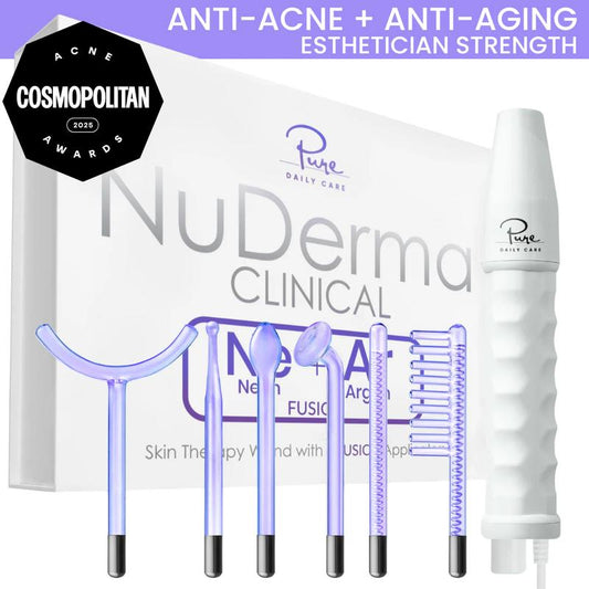מכשיר יופי פנים של NuDerma Clinical בתדר גבוה עם אפליקטורים של Fusion Neon-Argon, אנטי אייג'ינג ואקנה, מבית Pure Daily Care 