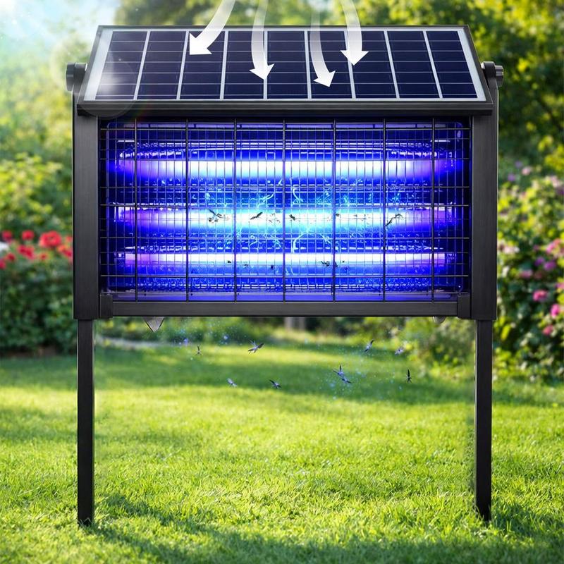 מנורה סולארית לקטילת יתושים בהספק 20W, קוטל חרקים חשמלי עמיד למים לשימוש חיצוני עם 3 נורות, אפשרות טעינה כפולה וסוללה נטענת בקיבולת 6000mAh לגינה, למרפסת, לחצר ולחווה