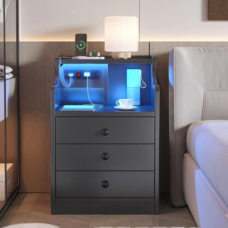 שידת לילה Sikaic LED עם מגירות עמדת טעינה ריהוט לבית שולחן עיצוב שולחן 