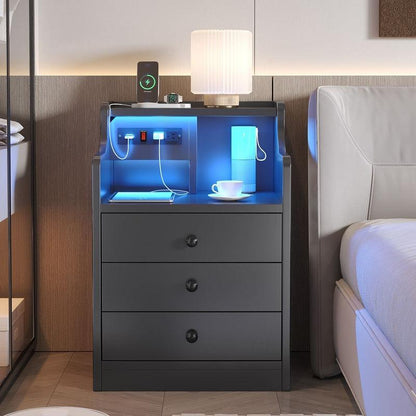 שידת לילה Sikaic LED עם מגירות עמדת טעינה ריהוט לבית שולחן עיצוב שולחן 