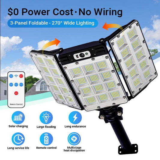 פנסי הצפה סולאריים Qawtor עם 800 נורות LED, חיישן תנועה, שלט רחוק, 3 מצבי בהירות ועיצוב עמיד למים בתקן IP65 לתאורת אבטחה חיצונית