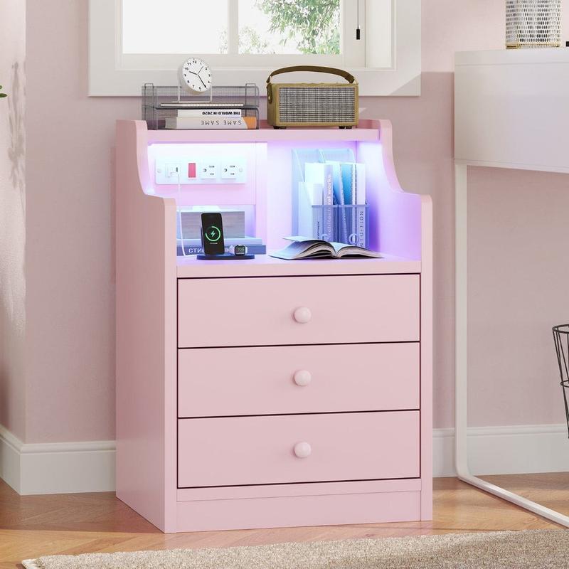שידת לילה Sikaic LED עם מגירות עמדת טעינה ריהוט לבית שולחן עיצוב שולחן 