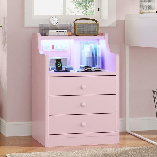 שידת לילה Sikaic LED עם מגירות עמדת טעינה ריהוט לבית שולחן עיצוב שולחן 