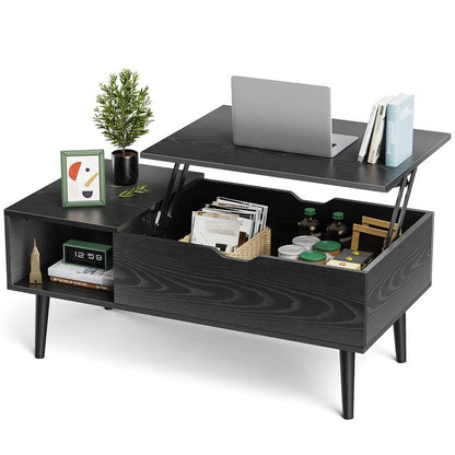 שולחן מרכזי מעץ מורכב במלואו של Sweet Furniture, שולחן קפה מחורץ עם משטח הרמה ותא נסתר, משטח שולחן מודרני להרמה לסלון ולמשרד 