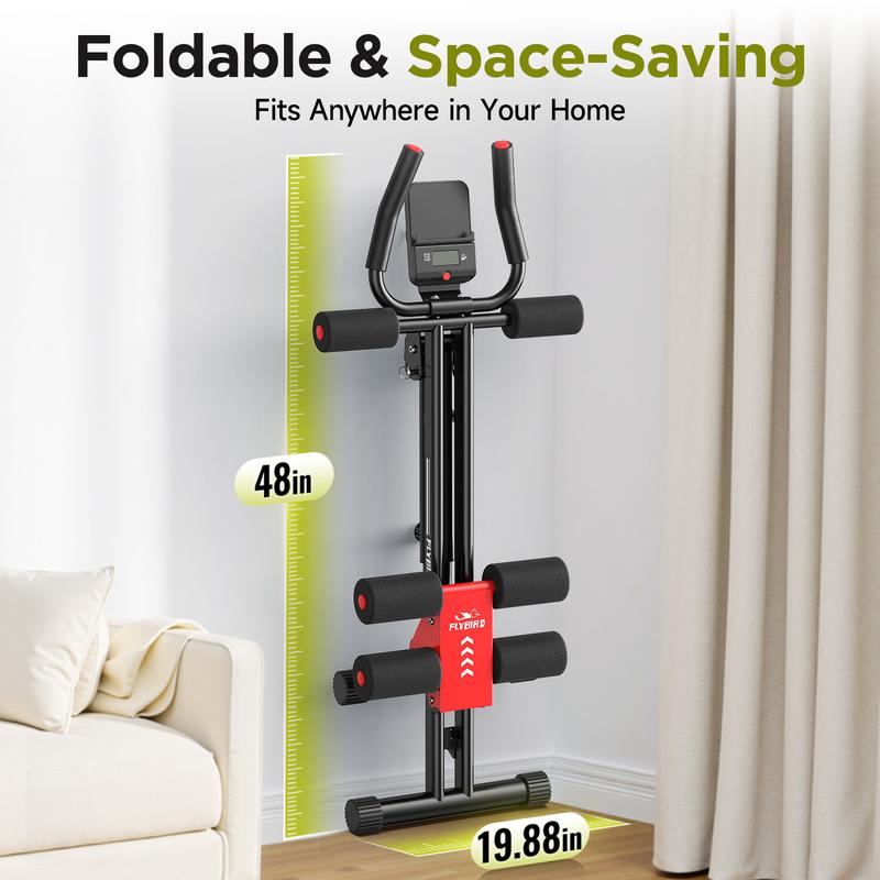ציוד אימון בטן FLYBIRD, מכשיר בטן מתכוונן אימון גוף מלא לחדר כושר ביתי, ציוד תרגילי כוח לעיצוב הגוף מאמן מותניים מתקפל מתאים למתחילים 