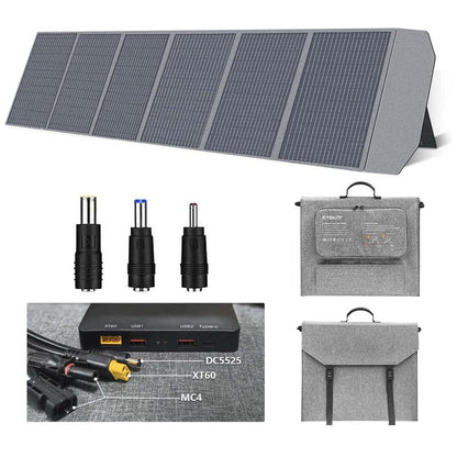 פאנל סולארי גמיש ומתקפל CTOLITY SP200 בהספק 200W, מטען סולארי נייד בעל יעילות גבוהה במתח 12V/20.5V עם יציאת USB בהספק 45W, מחברי MC4 ועיצוב עמיד למים לקמפינג, לקרוואנים ולתחנות כוח ניידות