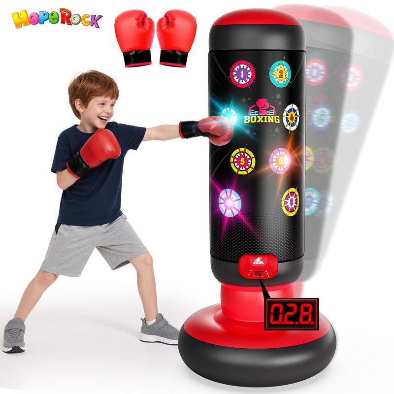 שק אגרוף אינטראקטיבי לילדים HopeRock עם מוזיקה ואורות, 4 מצבי משחק, מערכת ניקוד, צעצוע לאימוני קראטה וטאקוונדו, מתנת יום הולדת לבנים ולבנות בגילאי 4–12