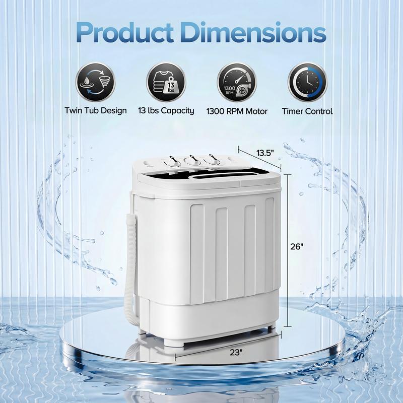 מכונת כביסה ניידת Segawe Mini Twin Bath – מכונת כביסה ומייבש סחיטה קומפקטית עם קיבולת של 7,5 ק"ג 