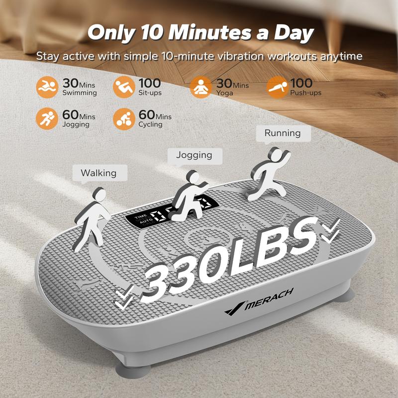 מכשיר כושר פלטת רטט דקה של Merach עם ניקוז לימפטי, עיצוב קומפקטי, מכשיר כושר ביתי, רטט לאימון גוף מלא 