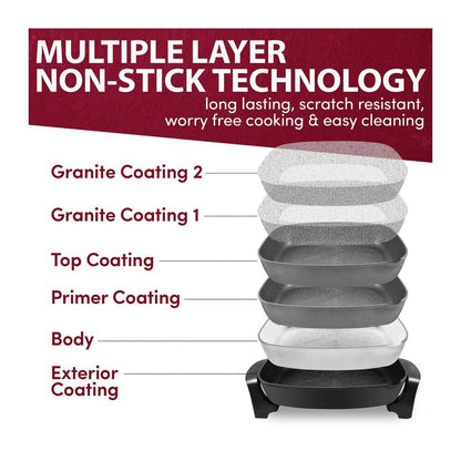 מחבת חשמלית ענקית 10 קוורט | פיית מזיגה נוחה וגימור אבן יוקרתי