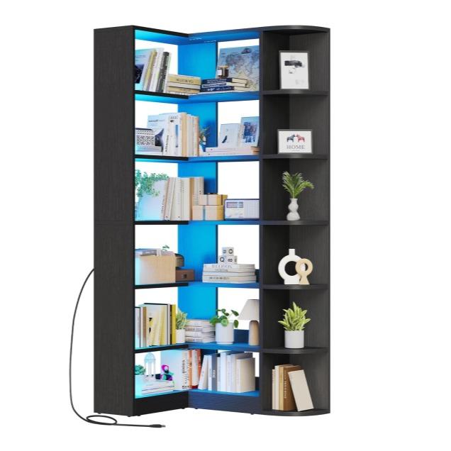 כוננית פינתית 6 קומות בדגם L | תצוגת לד חכמה ופתרון אחסון