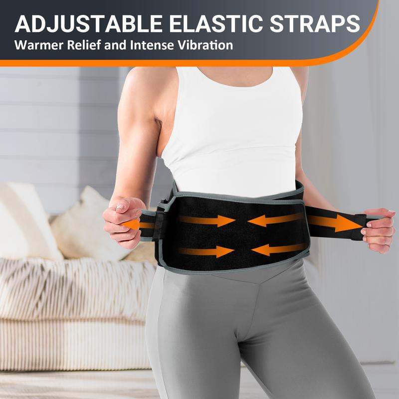 מעסה גב אלחוטי עם 3 רמות חימום ו-3 רמות רטט - כרית חימום למותניים עד 152 ס"מ להקלה עמוקה על הגב - רצועה אלסטית ניידת ומתכווננת - אחריות ל-30 יום 