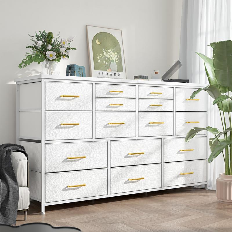 מעמד טלוויזיה Raybee Furniture עם 16 מגירות אחסון ושקע חשמל, מסגרת מתכת כבדה וקונסולת מדיה מעץ, מרכז בידור גדול לסלון, חדר שינה, ארון, ארון אחסון מודרני לעיצוב הבית לחלל קטן 