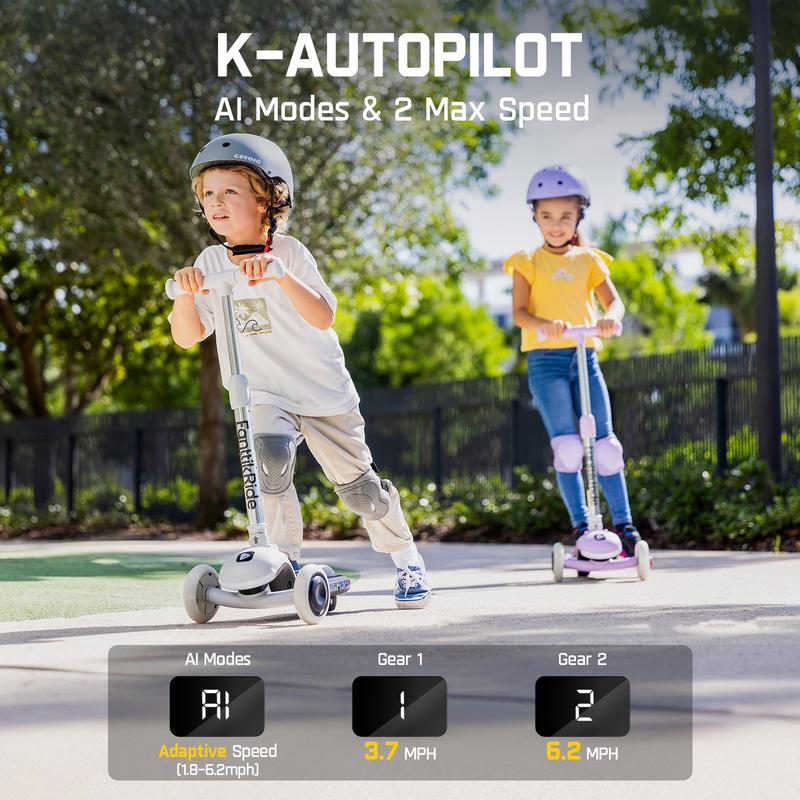 קורקינט חשמלי FanttikRide K9 Pro לילדים 3-6, גובה כידון מתכוונן לרוכבים 3.3-4.6 רגל, משקל 38 ק"ג, עד 40 דקות זמן רציף, טווח נסיעה של 5.5 ק"מ, בינה מלאכותית ו-2 מהירויות מקסימליות של 3.7/6.2 קמ"ש 