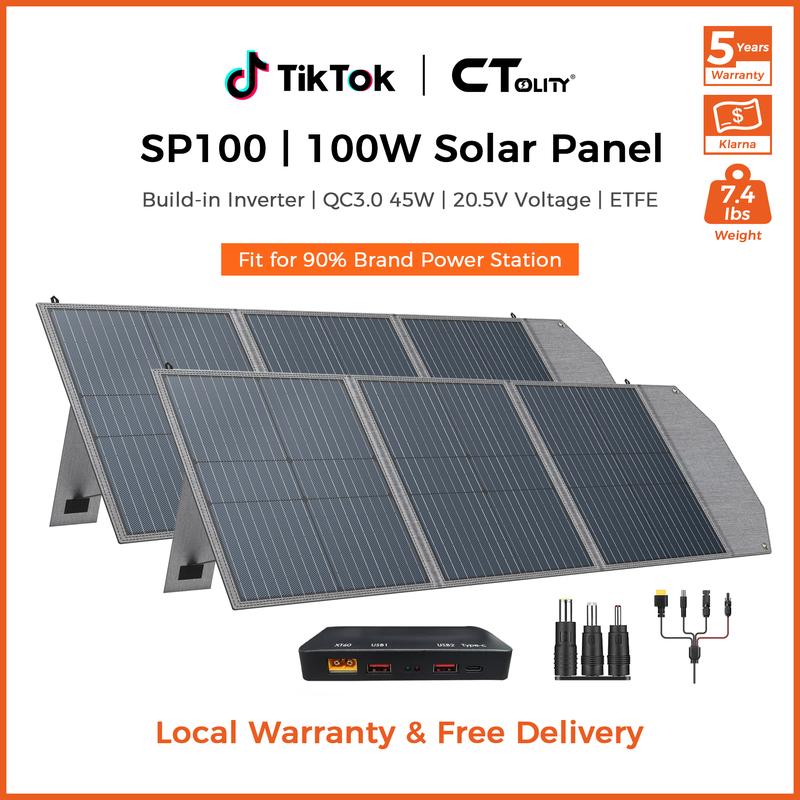 פאנל סולארי גמיש ומתקפל CTOLITY SP200 בהספק 200W, מטען סולארי נייד בעל יעילות גבוהה במתח 12V/20.5V עם יציאת USB בהספק 45W, מחברי MC4 ועיצוב עמיד למים לקמפינג, לקרוואנים ולתחנות כוח ניידות