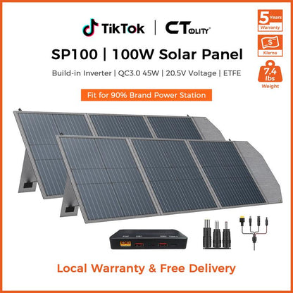 פאנל סולארי גמיש ומתקפל CTOLITY SP200 בהספק 200W, מטען סולארי נייד בעל יעילות גבוהה במתח 12V/20.5V עם יציאת USB בהספק 45W, מחברי MC4 ועיצוב עמיד למים לקמפינג, לקרוואנים ולתחנות כוח ניידות
