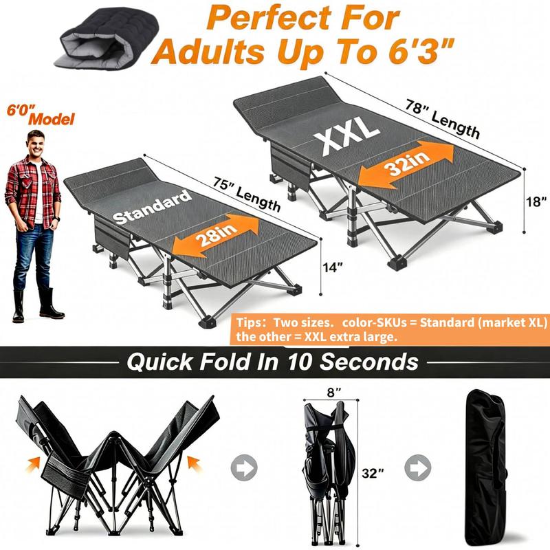 מיטת קמפינג מתקפלת DoCred בגודל XXL עם מזרן, מיטת שינה ניידת ועמידה במיוחד עם מסגרת יציבה ותיק נשיאה, מתאימה לקמפינג בחוץ, לנסיעות, לחדרי אורחים ולשימוש במשרד
