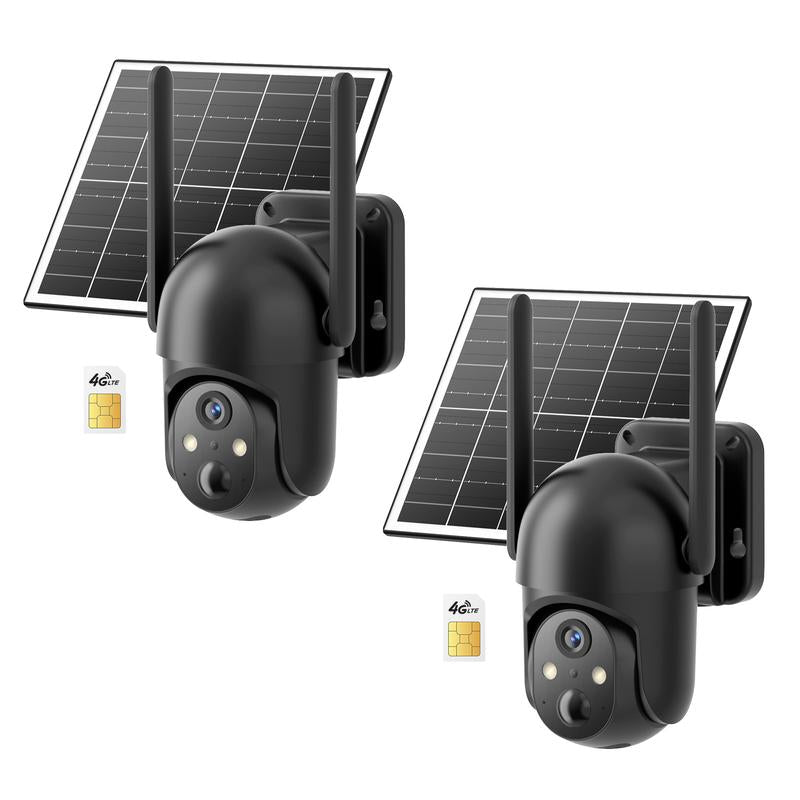 מצלמת אבטחה סולארית TechVibes עם חיבור 4G LTE, מצלמת חוץ באיכות HD ברזולוציית 4MP עם ראיית לילה צבעונית, חיבור לרשת סלולרית, ניטור מרחוק ועמידות בתנאי מזג האוויר בתקן IP65