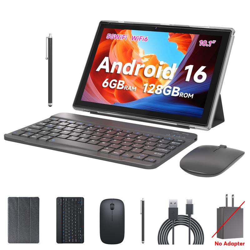 טאבלט PEICHENG 2026 עם מערכת הפעלה Android 16, מסך IPS בגודל 10.1 אינץ', זיכרון RAM בנפח 20GB, אחסון פנימי של 128GB עם אפשרות הרחבה עד 1TB, מעבד שמונה ליבות, WiFi 6, Bluetooth 5.0 ועכבר אלחוטי