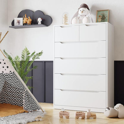 שידת עץ מודרנית של Raybeefurniture עם 4/5/6 מגירות גדולות, ארון אחסון מסוגנן ושידות מגירות עם ארגונית גדולה, שידה גבוהה עם מסילה חלקה ממתכת, ריהוט חדר שינה מודרני, ארגונית אחסון יוקרתית לבנה לחדר שינה 