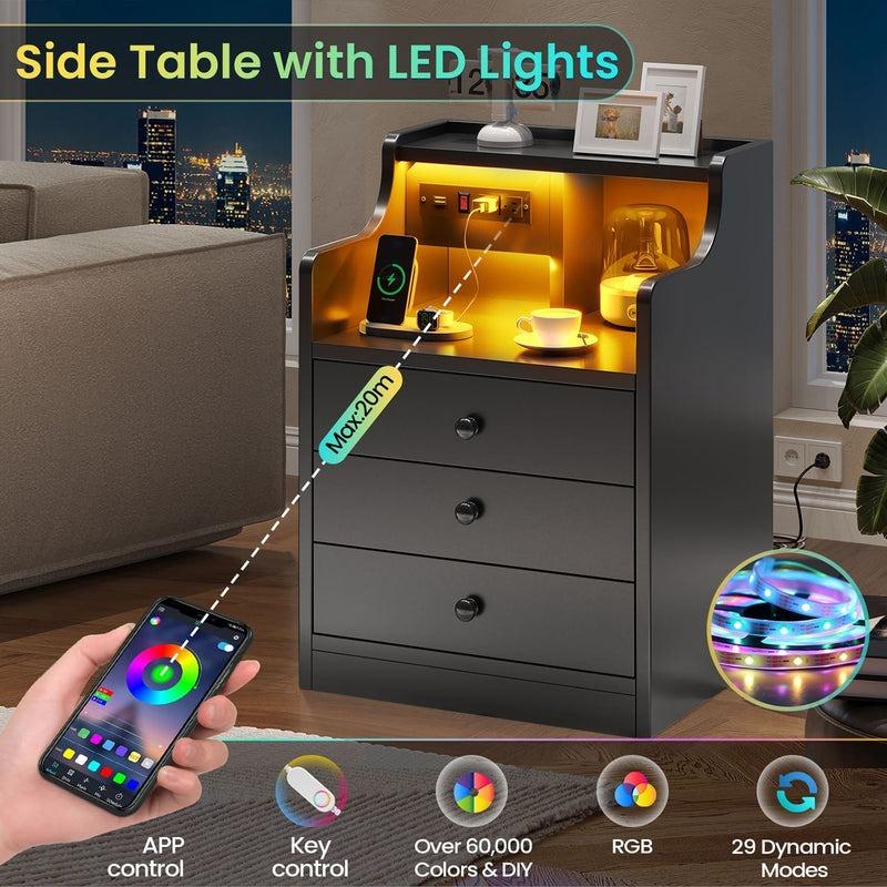שידת לילה Sikaic LED עם מגירות עמדת טעינה ריהוט לבית שולחן עיצוב שולחן 