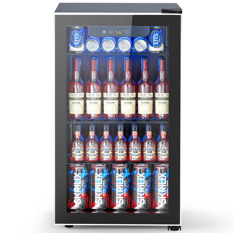 מקרר ומקרר משקאות COWSAR, מקרר מיני 48-130 פחיות, מקרר קטן עם תצוגה דיגיטלית 32~61 מעלות צלזיוס, מקרר קטן עם 4 מדפים למשרד ביתי, חדר שינה, מוסך, חדר משחקים, 1.3-4.4 רגל מעוקב 