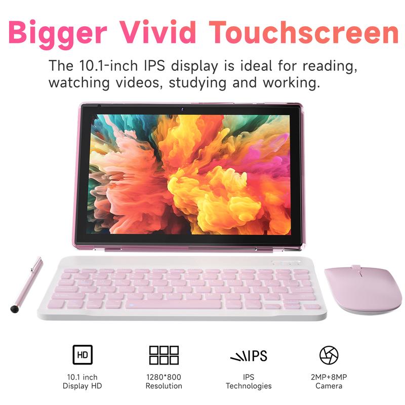 טאבלט PEICHENG 2026 עם מערכת הפעלה Android 16, מסך IPS בגודל 10.1 אינץ', זיכרון RAM בנפח 20GB, אחסון פנימי של 128GB עם אפשרות הרחבה עד 1TB, מעבד שמונה ליבות, WiFi 6, Bluetooth 5.0 ועכבר אלחוטי