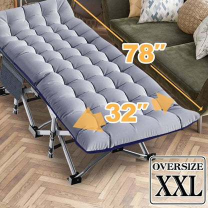 מיטת קמפינג מתקפלת DoCred בגודל XXL עם מזרן, מיטת שינה ניידת ועמידה במיוחד עם מסגרת יציבה ותיק נשיאה, מתאימה לקמפינג בחוץ, לנסיעות, לחדרי אורחים ולשימוש במשרד