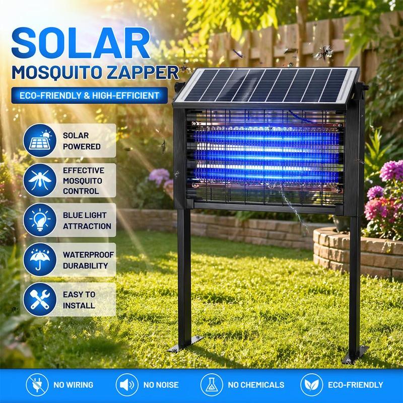 מנורה סולארית לקטילת יתושים בהספק 20W, קוטל חרקים חשמלי עמיד למים לשימוש חיצוני עם 3 נורות, אפשרות טעינה כפולה וסוללה נטענת בקיבולת 6000mAh לגינה, למרפסת, לחצר ולחווה