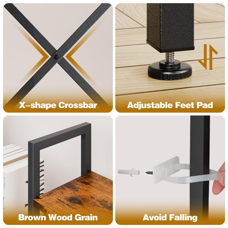 כוננית ספרים תעשייתית 5 קומות | יחידת תצוגה פתוחה עם 14 מדפים