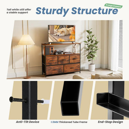 מזנון הילה אגוז | מעמד לטלוויזיה משולב עם 5 מגירות אחסון