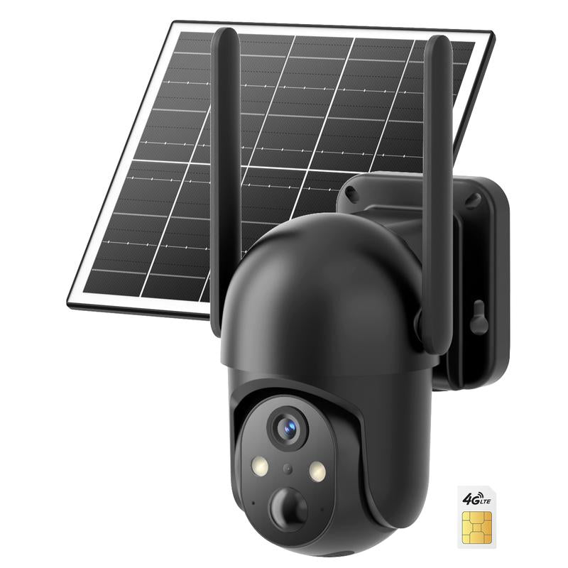 מצלמת אבטחה סולארית TechVibes עם חיבור 4G LTE, מצלמת חוץ באיכות HD ברזולוציית 4MP עם ראיית לילה צבעונית, חיבור לרשת סלולרית, ניטור מרחוק ועמידות בתנאי מזג האוויר בתקן IP65