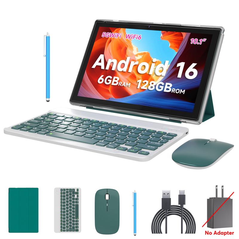 טאבלט PEICHENG 2026 עם מערכת הפעלה Android 16, מסך IPS בגודל 10.1 אינץ', זיכרון RAM בנפח 20GB, אחסון פנימי של 128GB עם אפשרות הרחבה עד 1TB, מעבד שמונה ליבות, WiFi 6, Bluetooth 5.0 ועכבר אלחוטי
