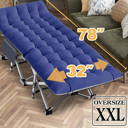מיטת קמפינג מתקפלת DoCred בגודל XXL עם מזרן, מיטת שינה ניידת ועמידה במיוחד עם מסגרת יציבה ותיק נשיאה, מתאימה לקמפינג בחוץ, לנסיעות, לחדרי אורחים ולשימוש במשרד