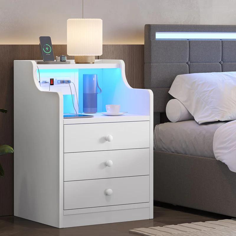 שידת לילה Sikaic LED עם מגירות עמדת טעינה ריהוט לבית שולחן עיצוב שולחן 