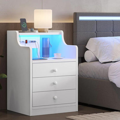 שידת לילה Sikaic LED עם מגירות עמדת טעינה ריהוט לבית שולחן עיצוב שולחן 