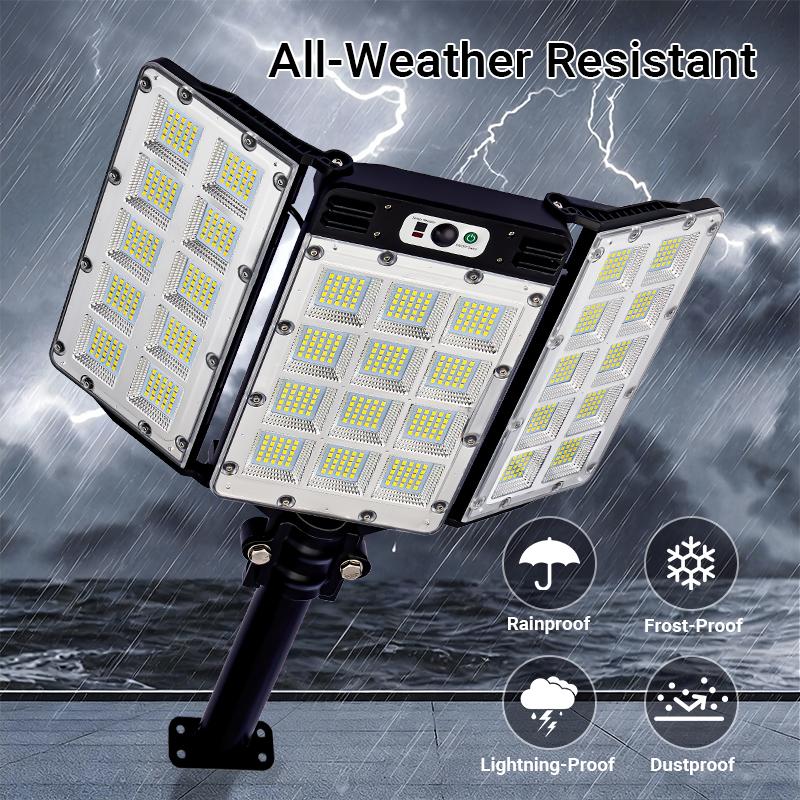 פנסי הצפה סולאריים Qawtor עם 800 נורות LED, חיישן תנועה, שלט רחוק, 3 מצבי בהירות ועיצוב עמיד למים בתקן IP65 לתאורת אבטחה חיצונית