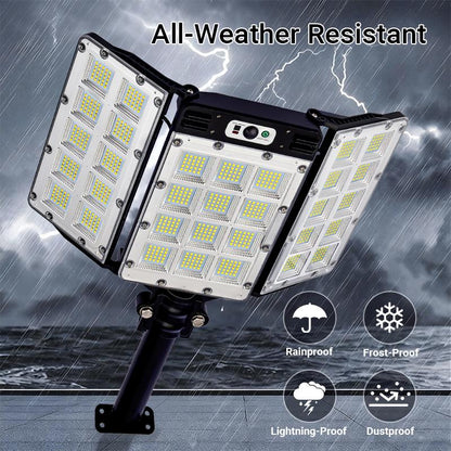 פנסי הצפה סולאריים Qawtor עם 800 נורות LED, חיישן תנועה, שלט רחוק, 3 מצבי בהירות ועיצוב עמיד למים בתקן IP65 לתאורת אבטחה חיצונית