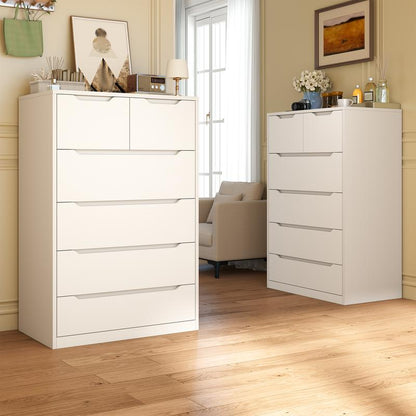 שידת עץ מודרנית של Raybeefurniture עם 4/5/6 מגירות גדולות, ארון אחסון מסוגנן ושידות מגירות עם ארגונית גדולה, שידה גבוהה עם מסילה חלקה ממתכת, ריהוט חדר שינה מודרני, ארגונית אחסון יוקרתית לבנה לחדר שינה 