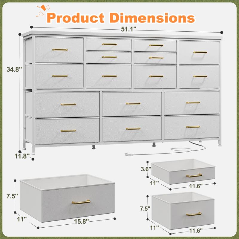 מעמד טלוויזיה Raybee Furniture עם 16 מגירות אחסון ושקע חשמל, מסגרת מתכת כבדה וקונסולת מדיה מעץ, מרכז בידור גדול לסלון, חדר שינה, ארון, ארון אחסון מודרני לעיצוב הבית לחלל קטן 