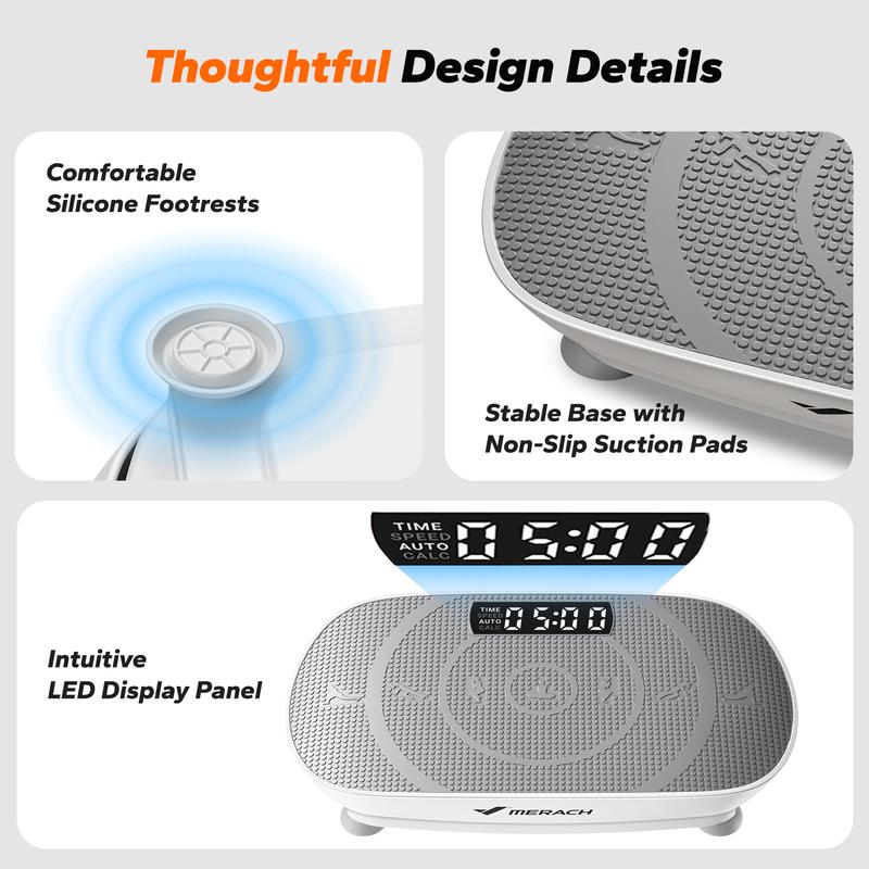 מכשיר כושר פלטת רטט דקה של Merach עם ניקוז לימפטי, עיצוב קומפקטי, מכשיר כושר ביתי, רטט לאימון גוף מלא 